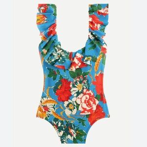 JCREW WOMENS RUFFLE SCOOP ONE PIECE SWIMSUIT SWIM IN RATTI BAHAMA 6 BRIGHT